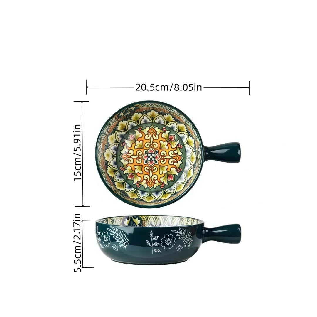 Salatschüssel - Handbemaltes Keramik mit Griff - Ofen- & Mikrowellensicher