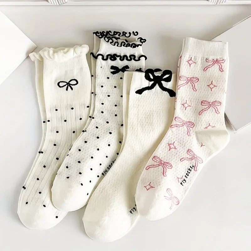 Damen Herbst Socken – Faltiges Strick Design – Mittellänge