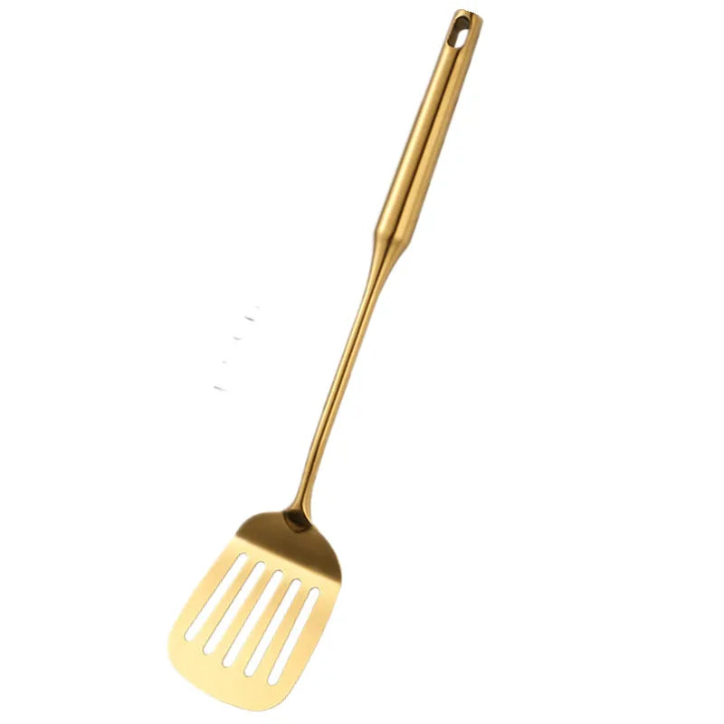 Goldene Küchenutensilien – Edelstahl – Langer Griff