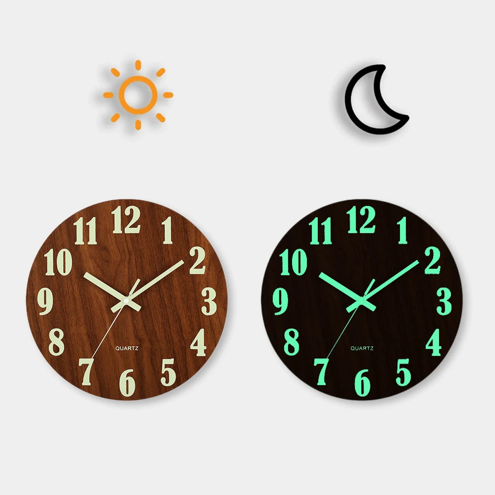 Leuchtende Wanduhr – Bambus & Holz – 12 Zoll