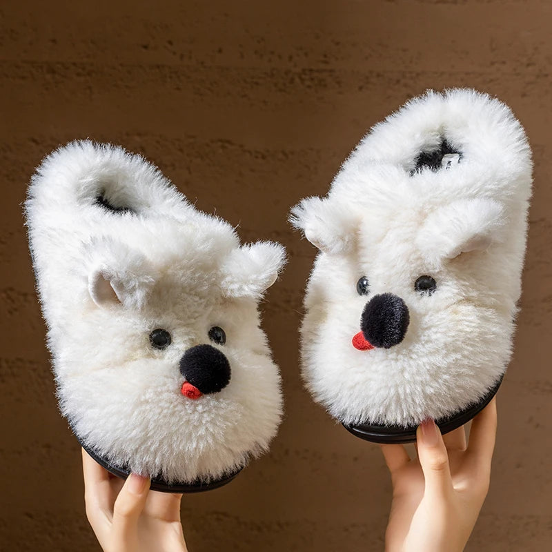 Winter Cartoon-Hundeslippers – Plüschfell, Innenbereich