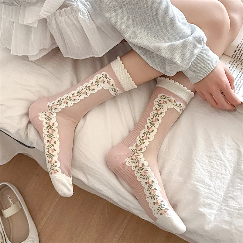 Damensocken – Koreanisch Floral – Atmungsaktives Design