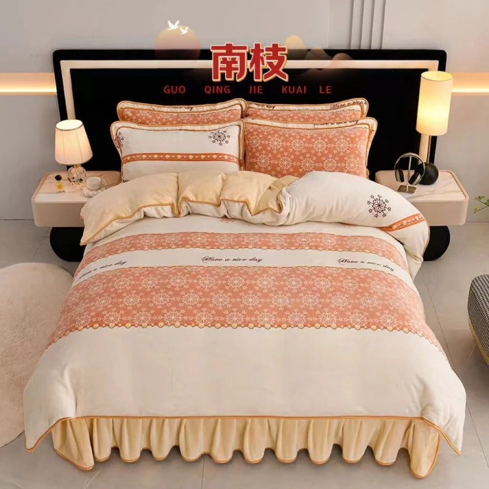 Luxus Fleece Bettwäsche-Set aus 100% Polyester in Champagner Grau, Queen 4 Teile 200x230cm