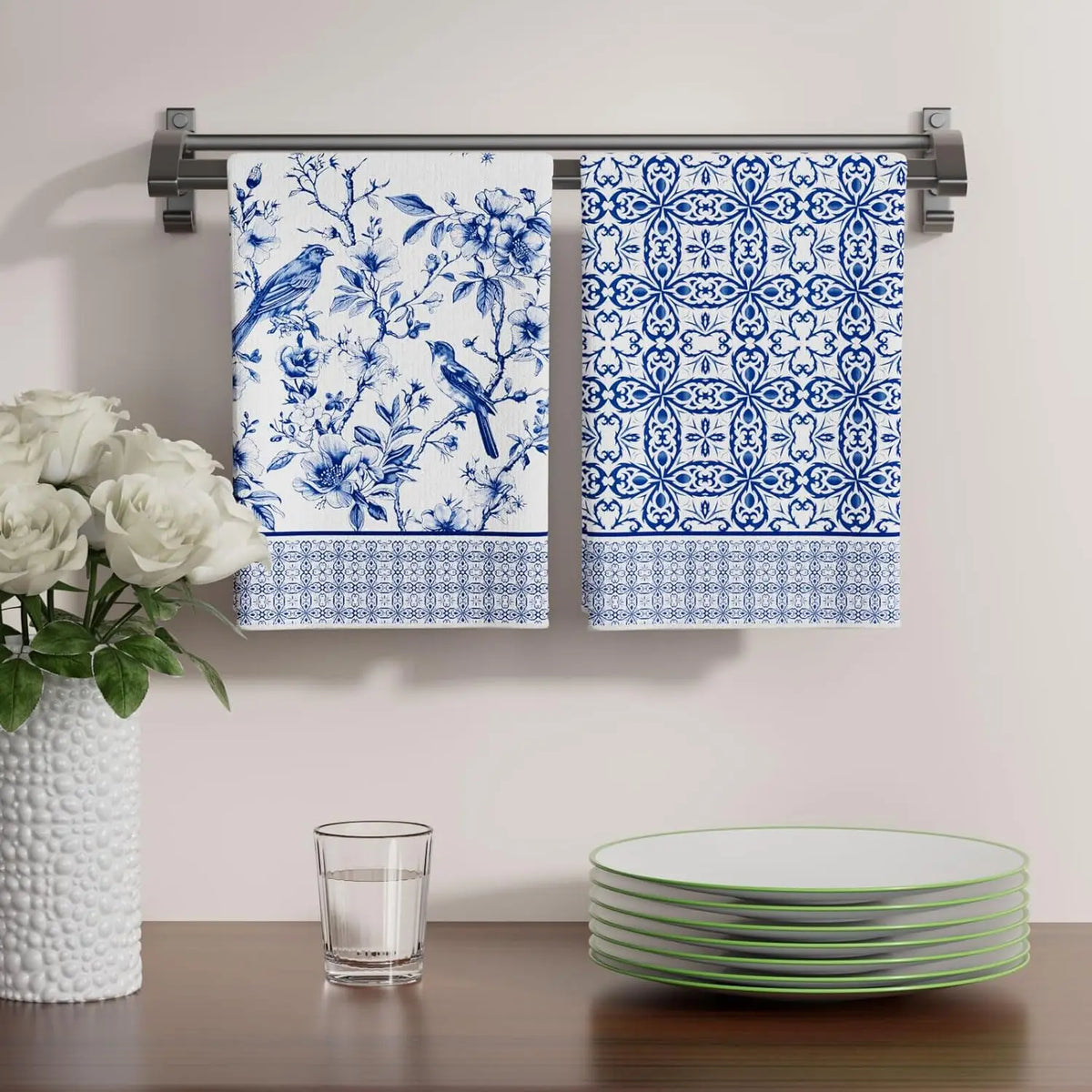 Geschirrtücher – Blau-Weiss Porzellan Design – 40x60cm Set