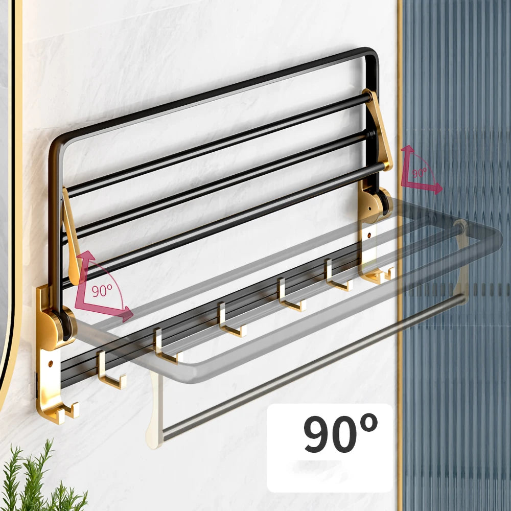 Badezimmer Handtuchhalter – Schwarz Gold Aluminium – Beweglich