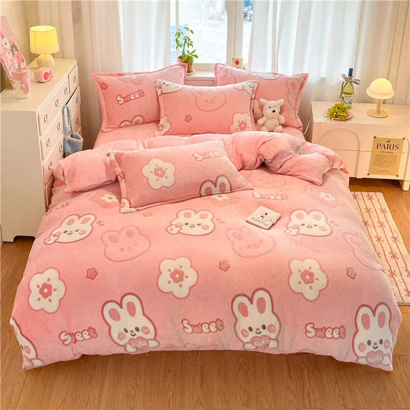 Flanell-Bettbezug – Moderner Cartoon-Druck – King Size