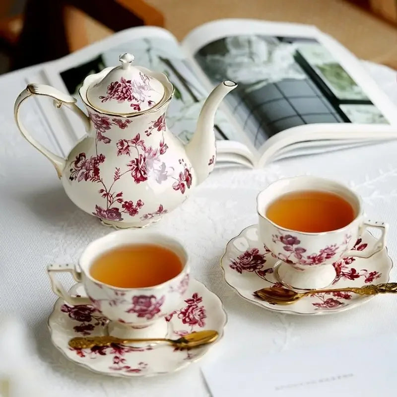 Keramik Teetassen-Set – Vintage Florales Porzellan