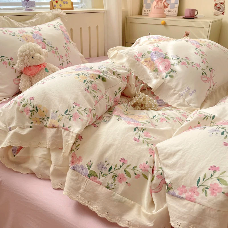 Bettbezug Set – Floraler Polyester Strick – 1.5m bis 2.2m