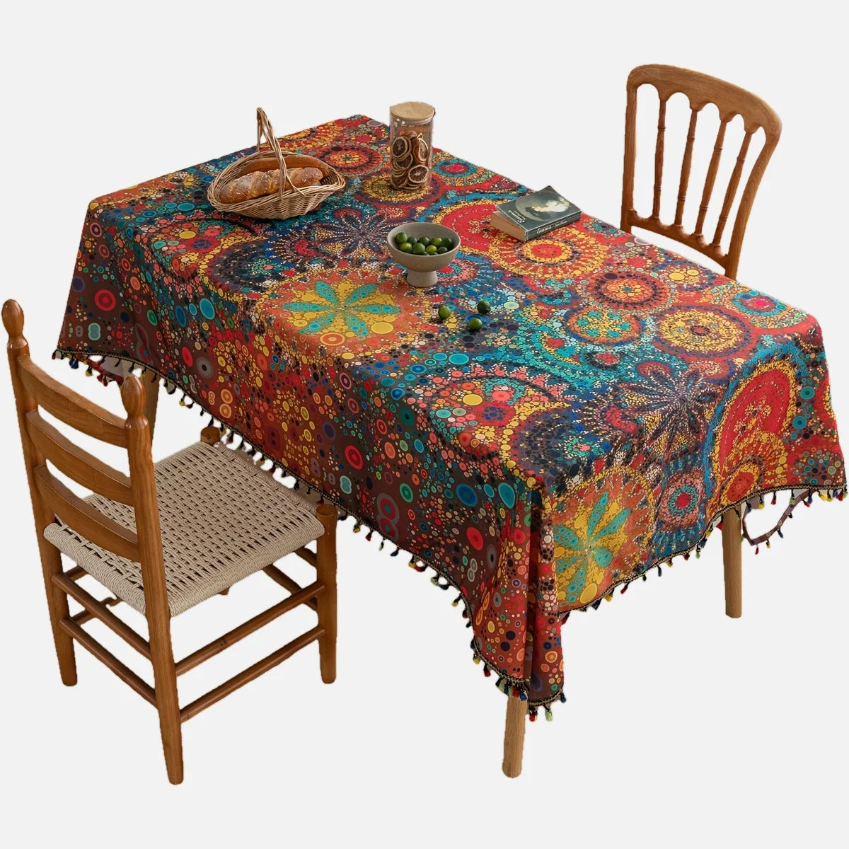 Boho-Tischdecke – Tupfenmuster – 150x150cm