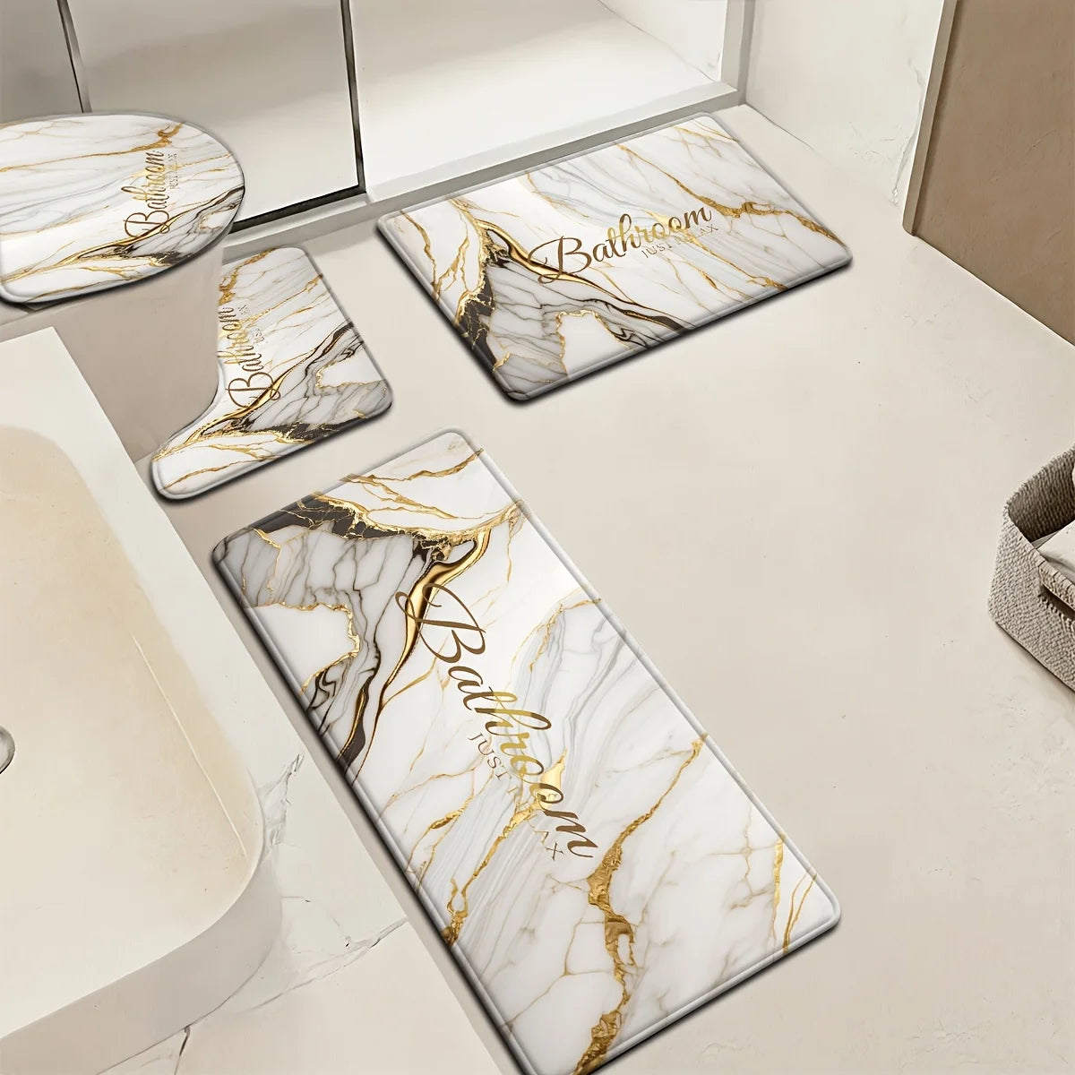 Luxus-Badset – Goldmarmor Design – Rutschfest & Soft