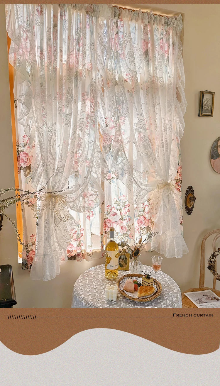 Blumenvorhänge – Romantisches Spitzendesign – 140x130cm Erkerfenster
