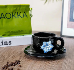 Keramik-Set Tasse Vintage – Reliefblumen