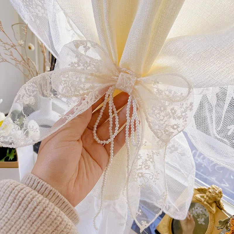 Blumenvorhänge – Romantisches Spitzendesign – 140x130cm Erkerfenster