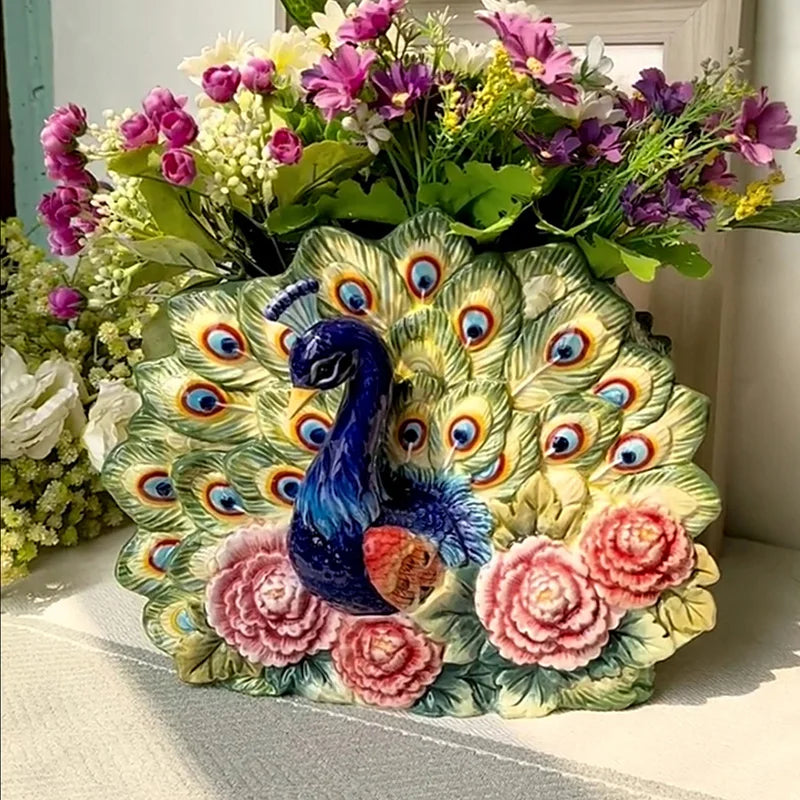 Keramikvase – Pastoral Handbemalt Pfingstrose – 28x14x23cm