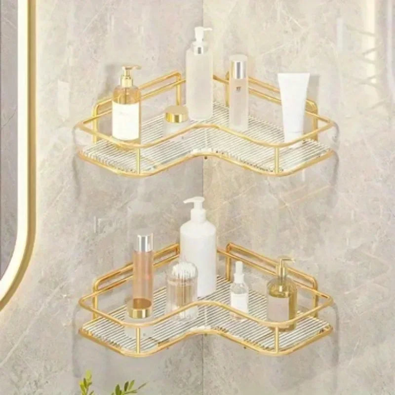 Goldene Badezimmerregale – Edelstahl – Wandmontage