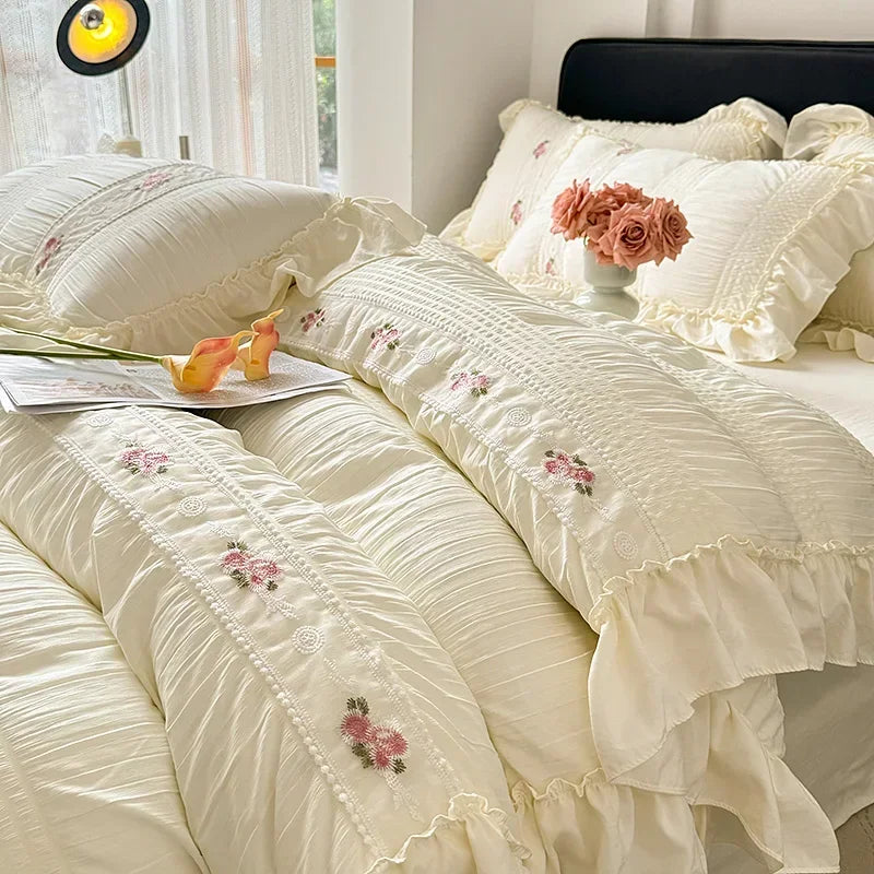 Koreanisches Prinzessin Bettwäsche Set – Baumwolle Rüschen 200x230cm