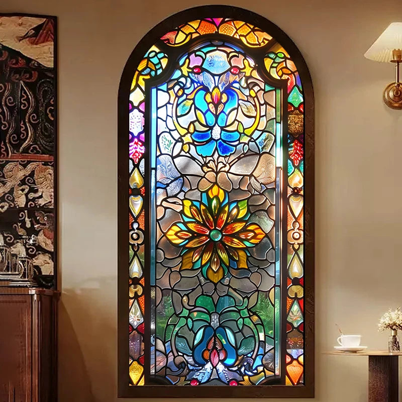 Retro Sichtschutzfolie – Buntglas-Design – 50x100 cm