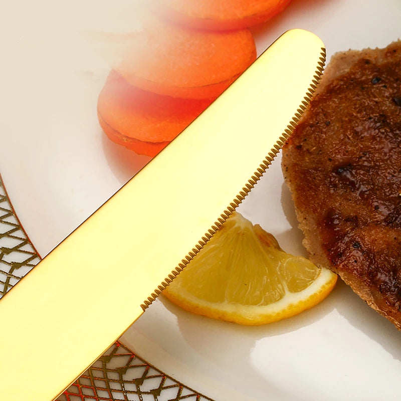 Luxus-Besteckset 24-teilig aus Edelstahl 18/10, titan-goldbeschichtet – europäischer Stil für 6 Personen