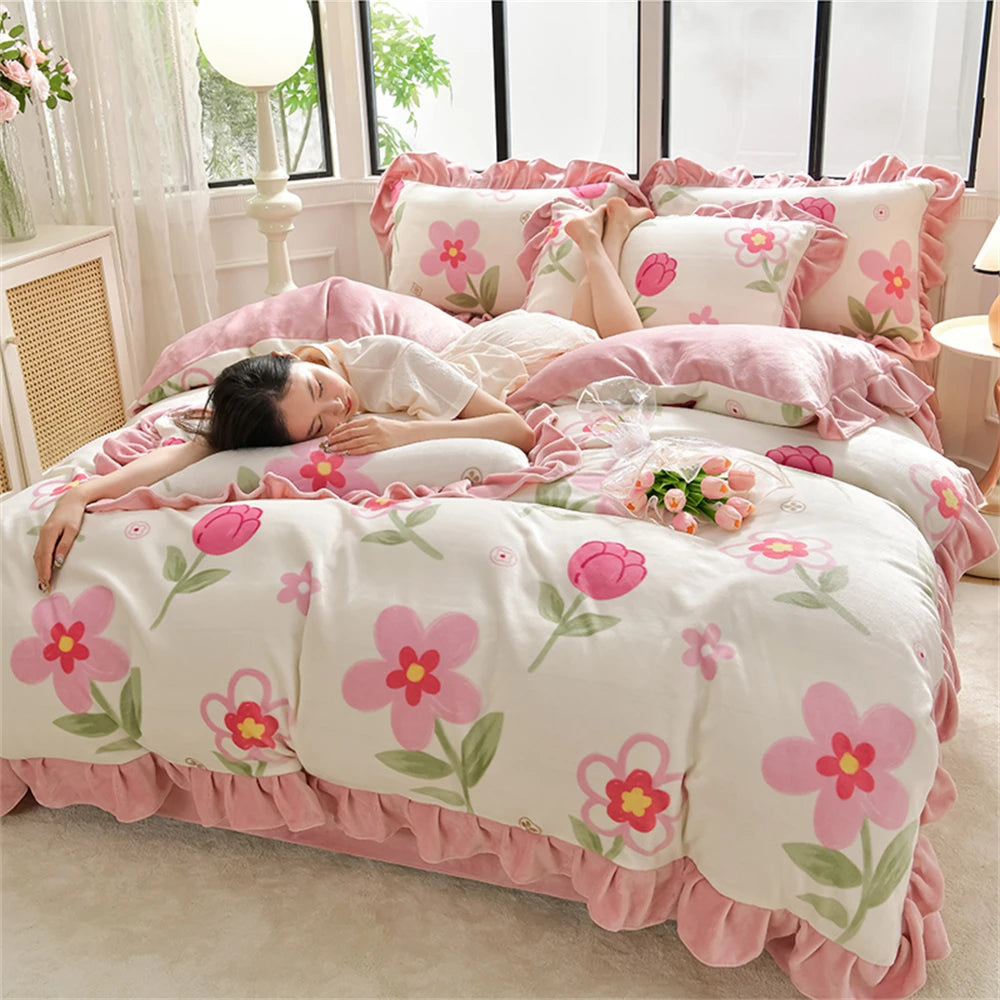 Winter Bettwäsche Set aus 100% Polyester Fleece in Ziselangman Farbe, Grösse: King 4 Teile 220x240cm