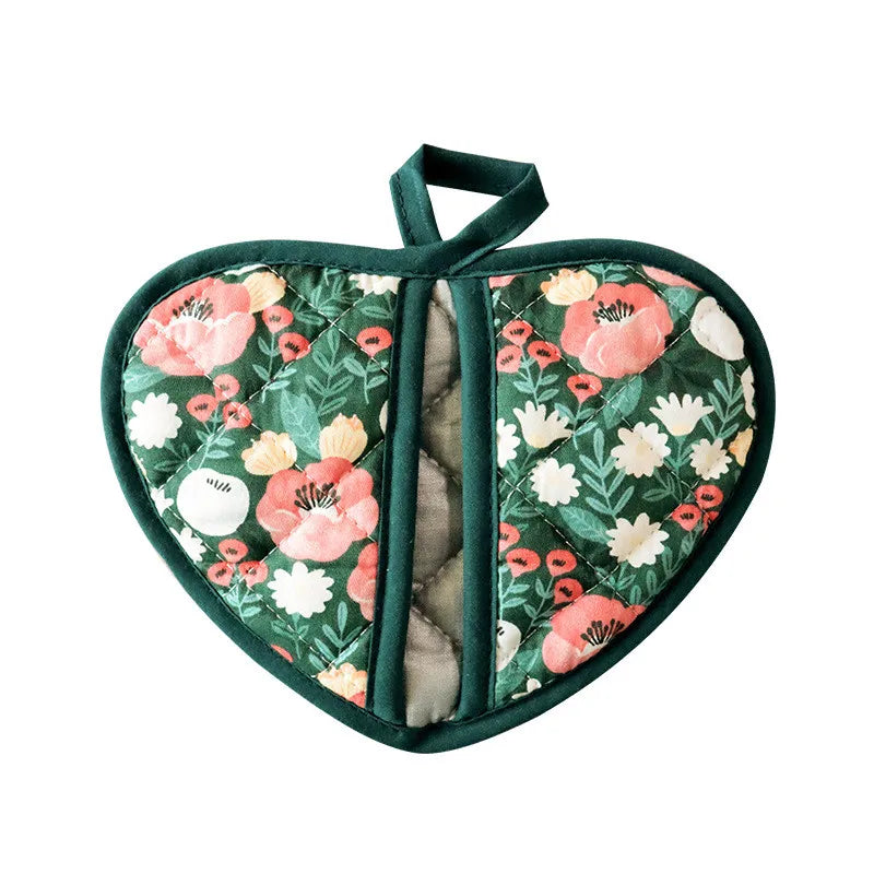 Japanische Blumen-Baumwolle-Ofenhandschuhe – Gedrucktes Herz – 15x19cm