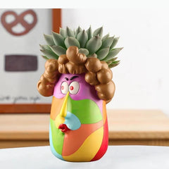 Cartoon Harz Blumentopf – Lockiges Mädchen, 16x22cm