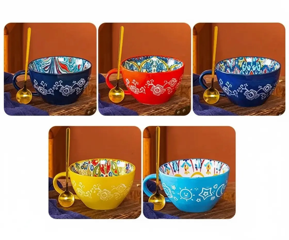 Keramik Frühstücksbecher – Boho – Grosse Kapazität