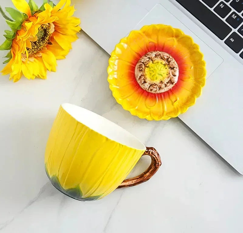 Keramik Kaffeetasse – Porzellan Sonnenblume – 360ml Kapazität