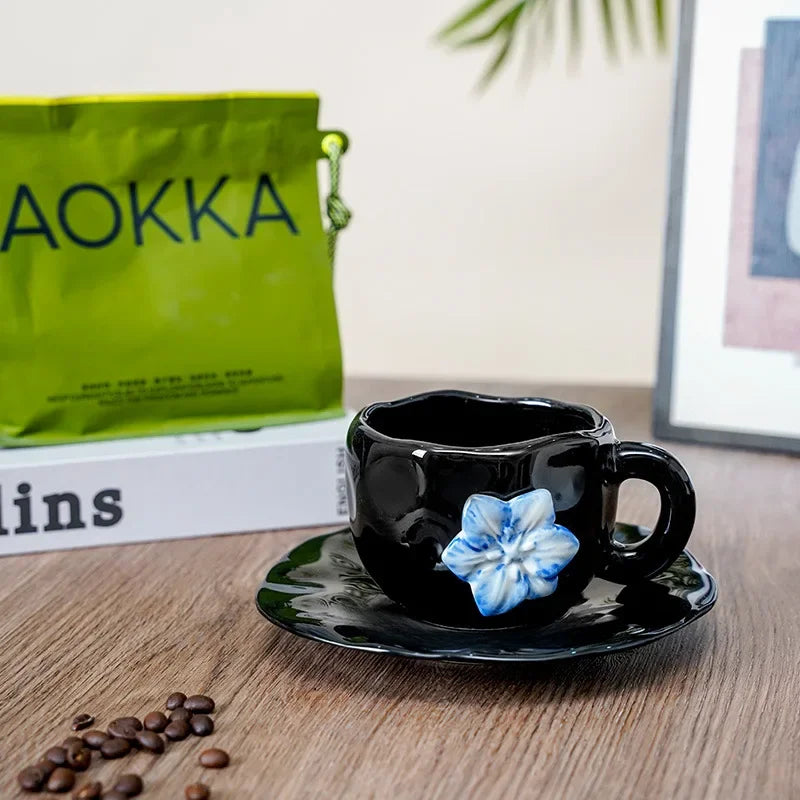 Keramik-Set Tasse Vintage – Reliefblumen