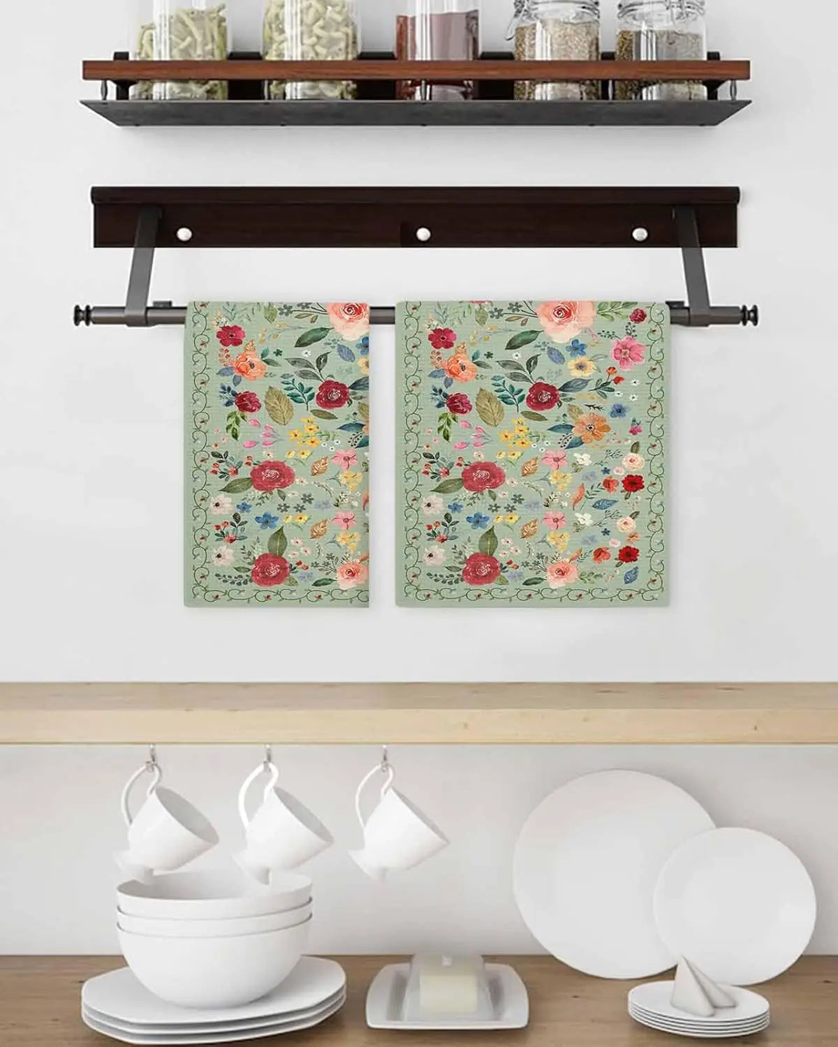 Sage Green Floral Geschirrtücher - Mikrofaser 40x60cm