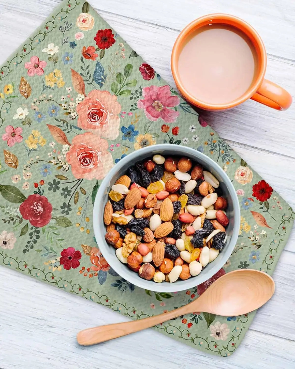 Sage Green Floral Geschirrtücher - Mikrofaser 40x60cm