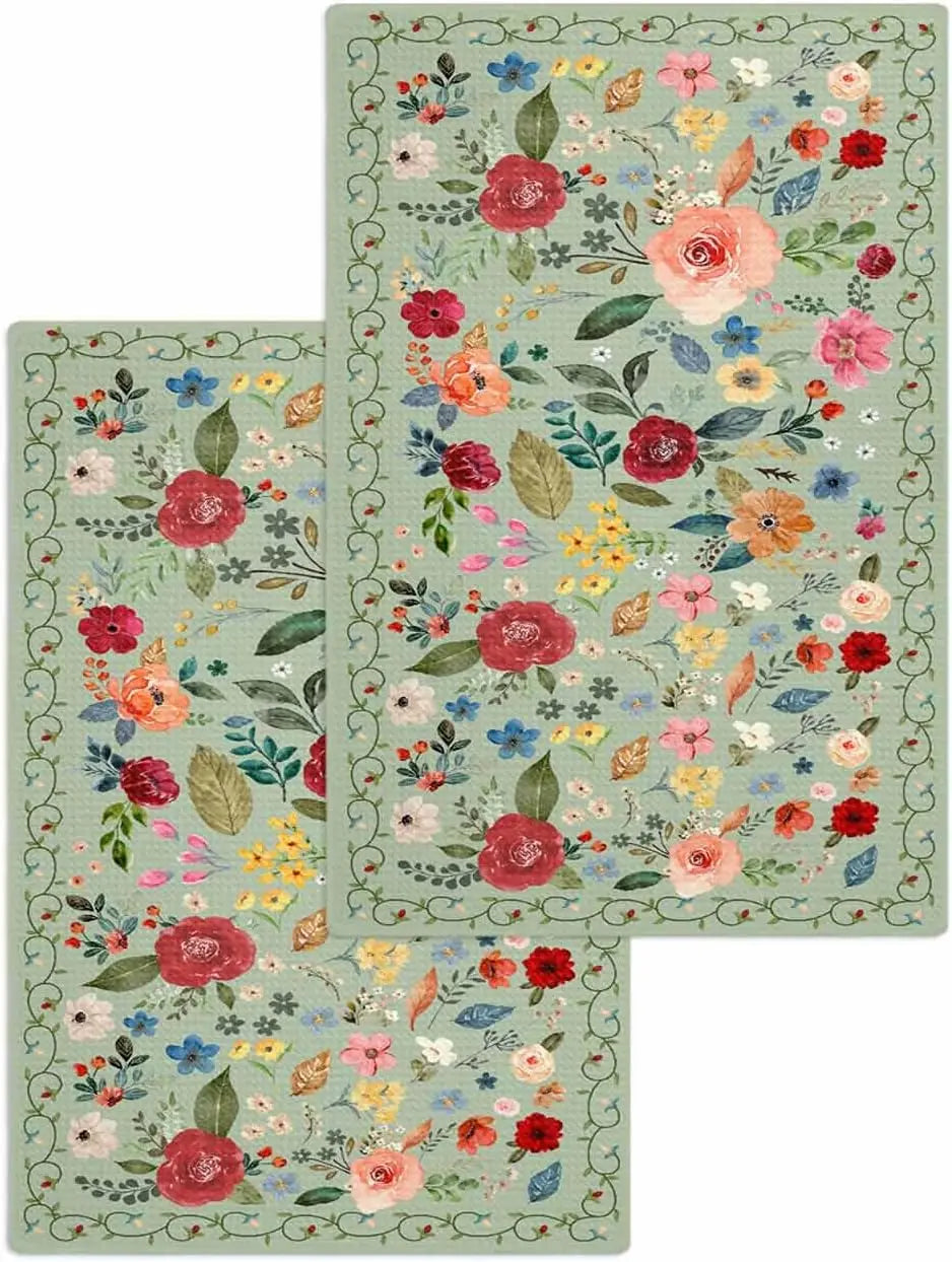 Sage Green Floral Geschirrtücher - Mikrofaser 40x60cm