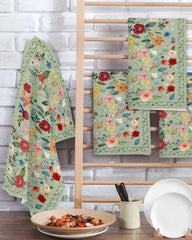 Sage Green Floral Geschirrtücher - Mikrofaser 40x60cm