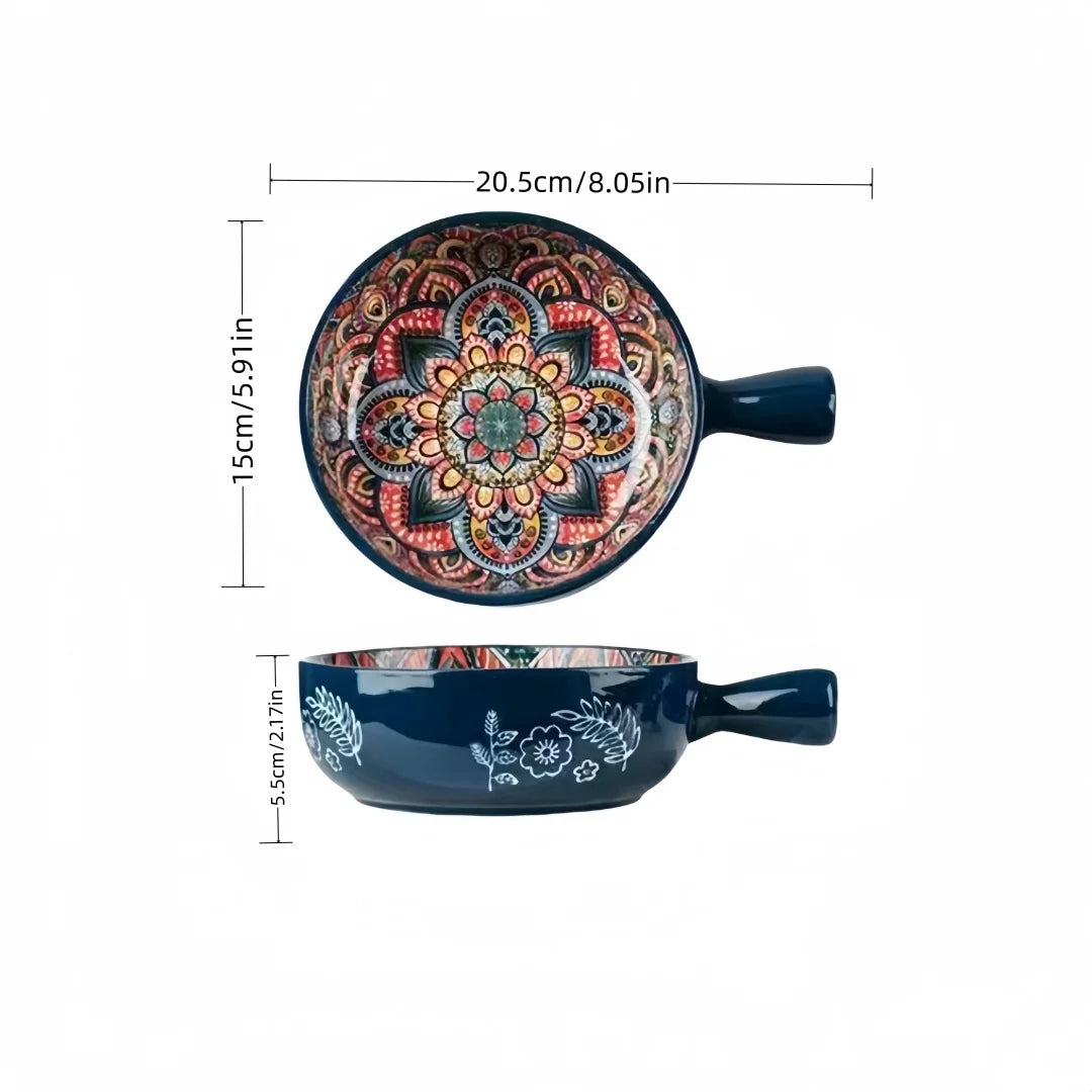 Salatschüssel - Handbemaltes Keramik mit Griff - Ofen- & Mikrowellensicher