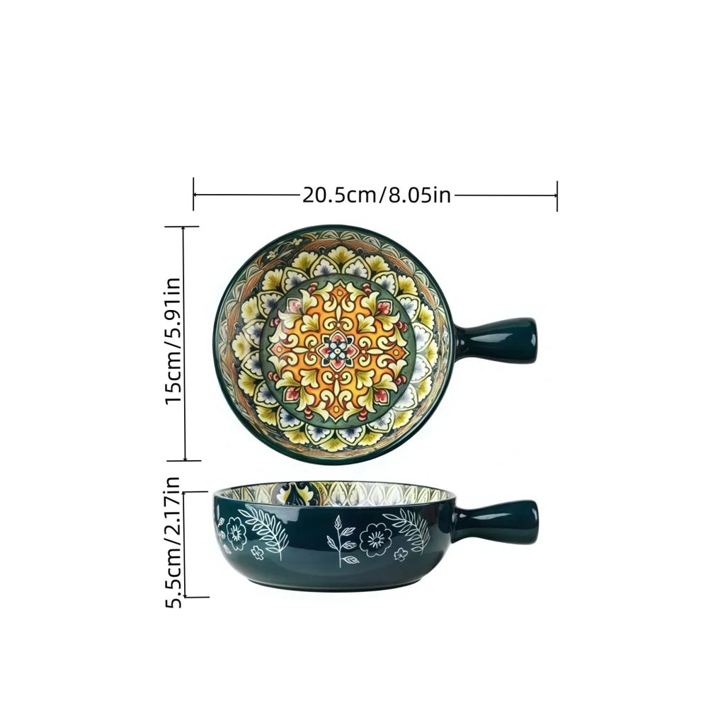 Salatschüssel - Handbemaltes Keramik mit Griff - Ofen- & Mikrowellensicher