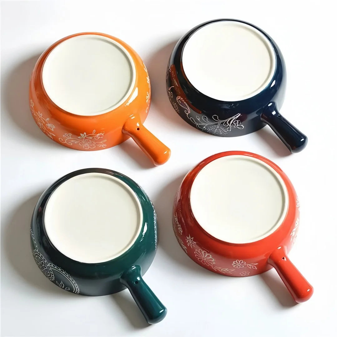 Salatschüssel - Handbemaltes Keramik mit Griff - Ofen- & Mikrowellensicher