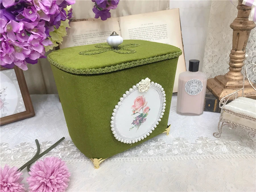 Samt Aufbewahrungsbox – Retro-Design – Perlenbesatz