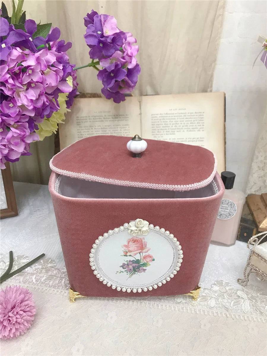 Samt Aufbewahrungsbox – Retro-Design – Perlenbesatz