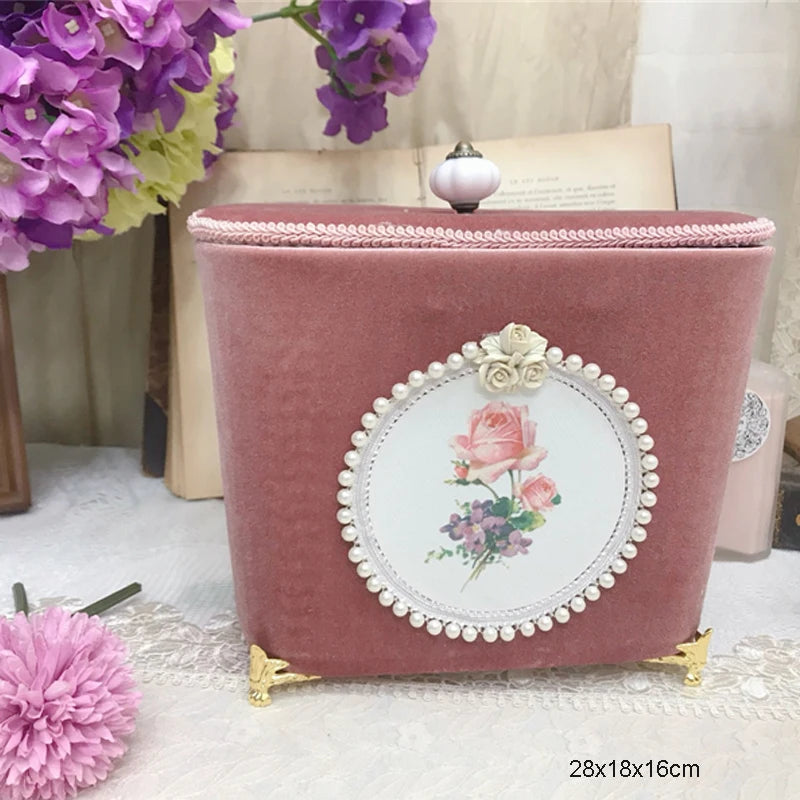 Samt Aufbewahrungsbox – Retro-Design – Perlenbesatz