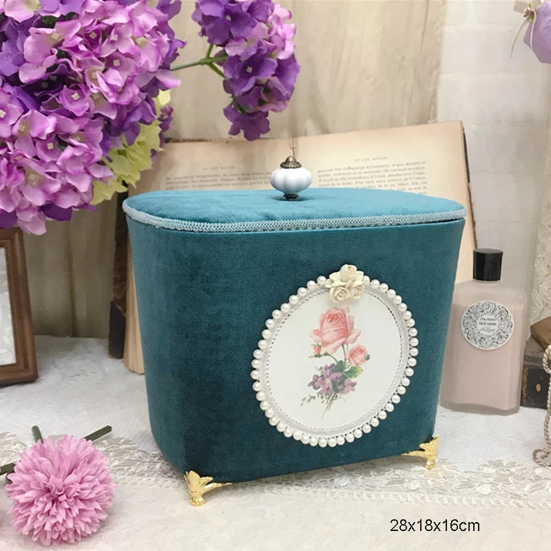 Samt Aufbewahrungsbox – Retro-Design – Perlenbesatz