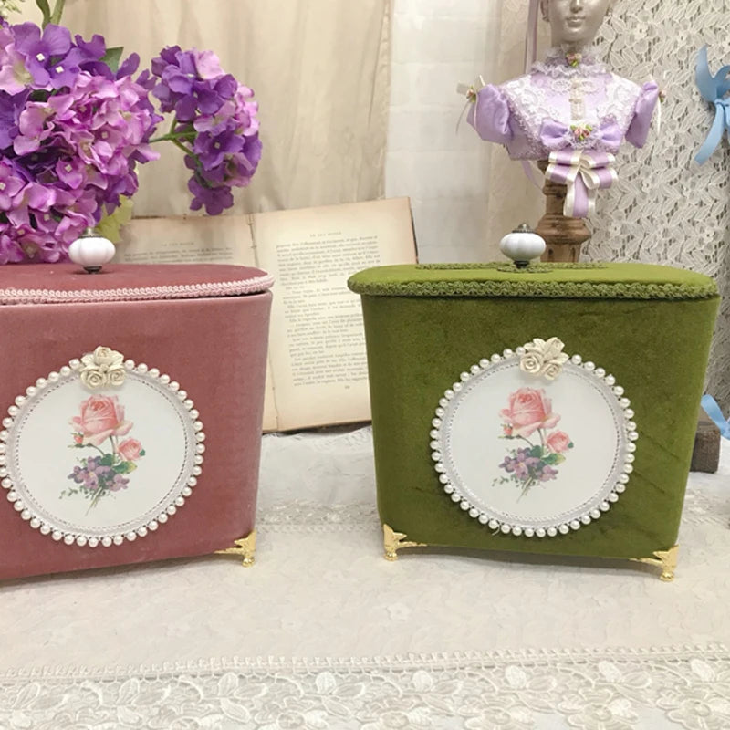 Samt Aufbewahrungsbox – Retro-Design – Perlenbesatz