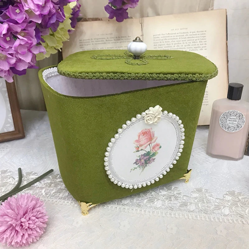 Samt Aufbewahrungsbox – Retro-Design – Perlenbesatz