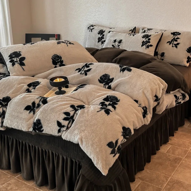 Samt-Bettwäsche-Set – Winterwärme – Doppel Queen Grösse