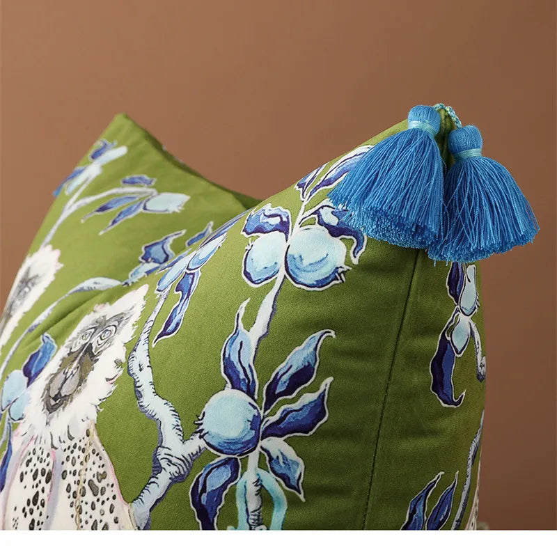 Samt Kissenbezug im chinesischen Stil mit doppelseitigem Tierdruck, Farbe: wie abgebildet, Grösse: 60x60cm