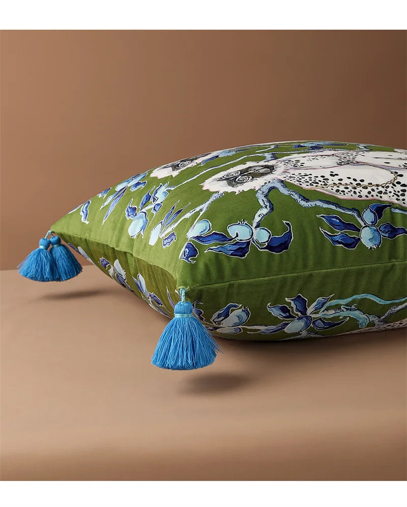 handgefertigter Samt Kissenbezug im chinesischen Stil mit Tierdruck, Grösse: 60x60cm