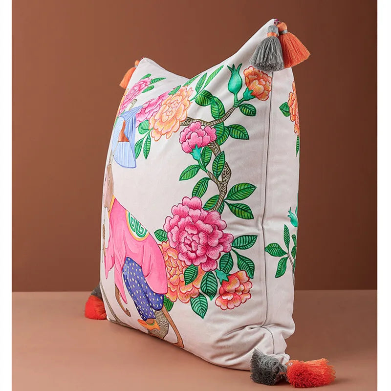 Samt Kissenbezug chinesischer Stil, Farbe: wie abgebildet, Grösse: 60x60cm, doppelseitiger Tierdruck