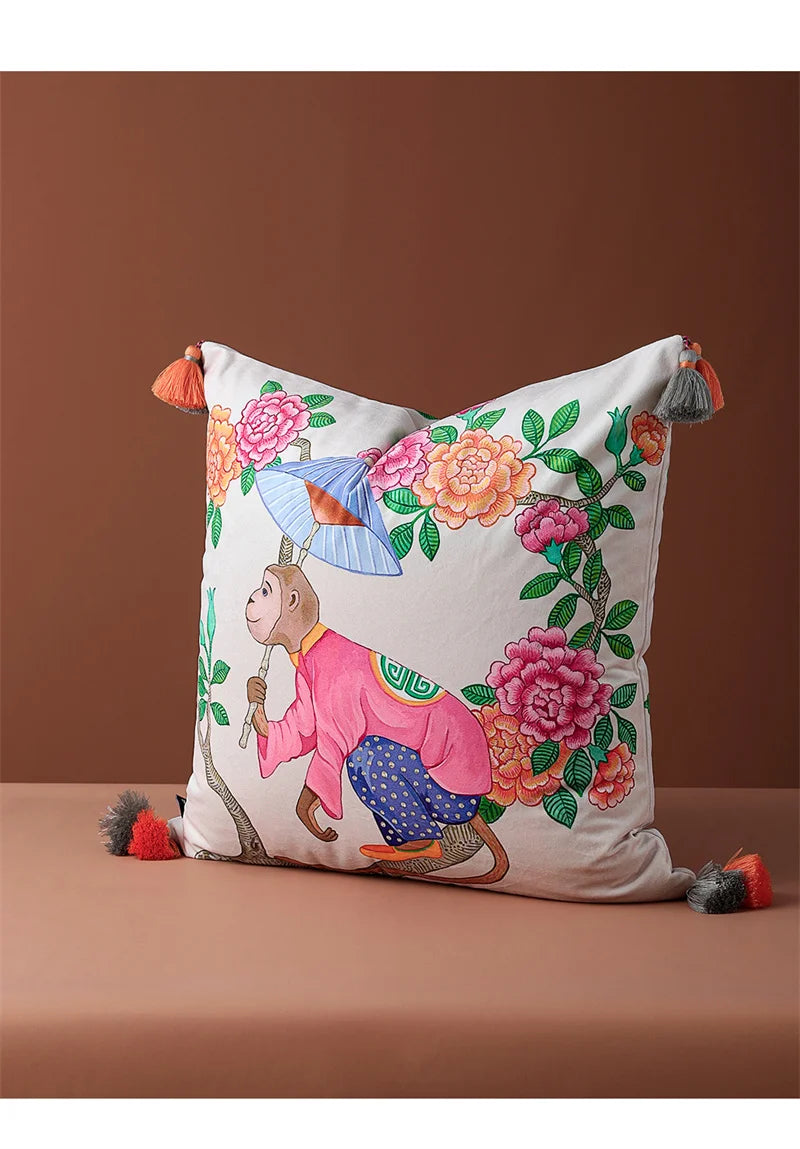 Samt Kissenbezug chinesischer Stil Tierdruck, Farbe: Wie abgebildet, Grösse: 60x60cm