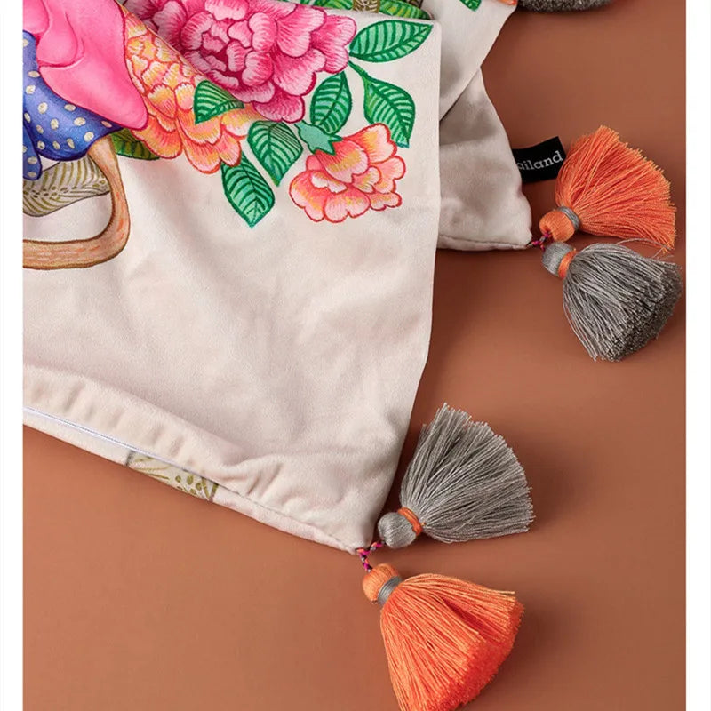 Samt Kissenbezug im chinesischen Stil mit Tierdruck, Farbe: wie abgebildet, Grösse: 60x60 cm