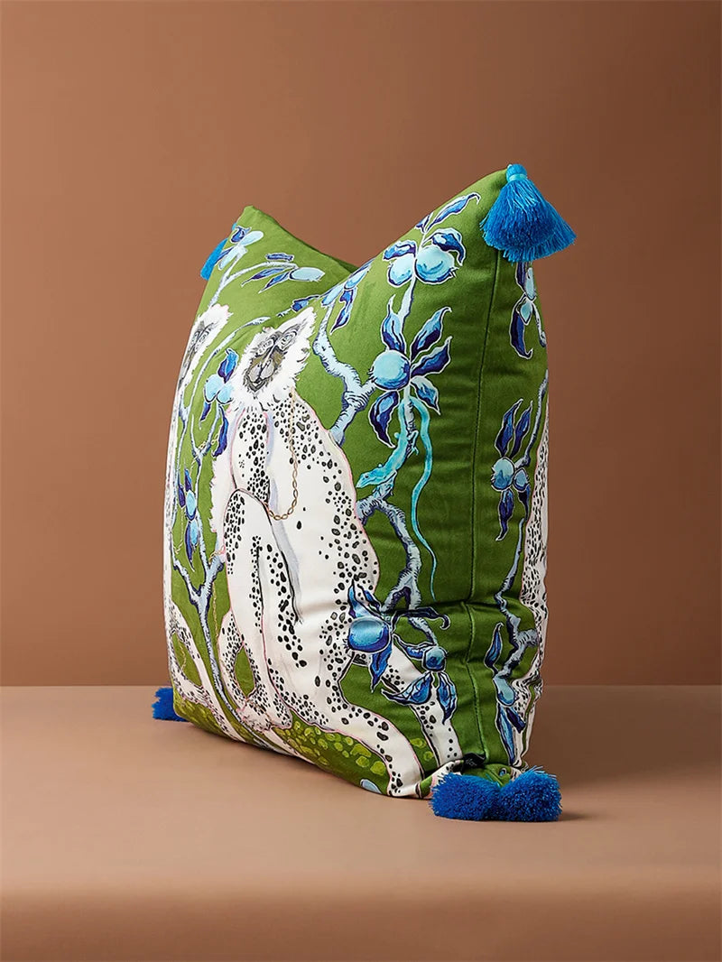 Samt Kissenbezug im chinesischen Stil, Farbe: wie abgebildet, Grösse: 60x60cm, mit Jacquard-Tierdruck, für Sofa