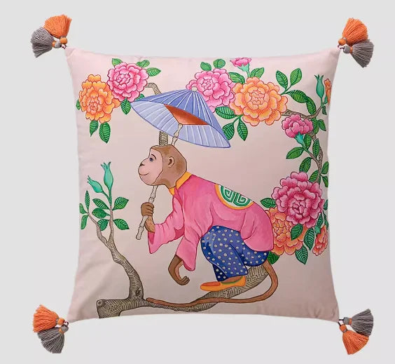 Samt Kissenbezug im chinesischen Stil mit Tierdruck, Farbe: wie abgebildet, Grösse: 60x60cm