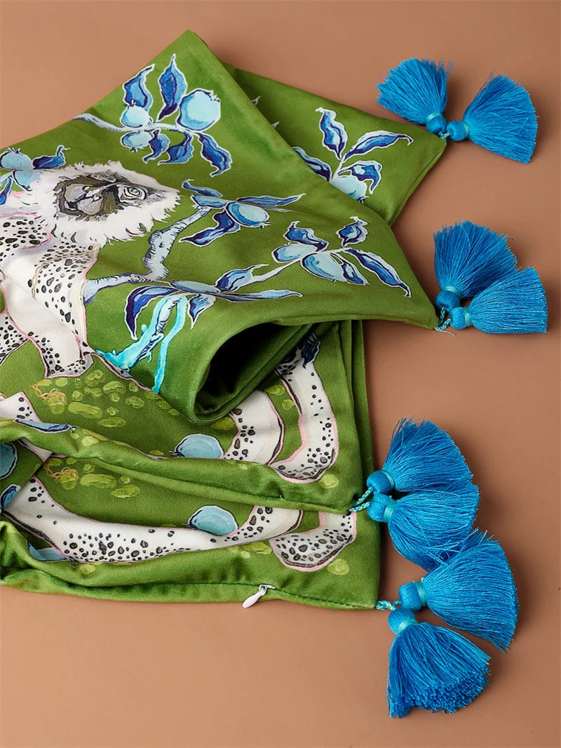 Samt Kissenbezug im chinesischen Stil mit Tierdruck, Farbe: wie abgebildet, Grösse: 60x60cm